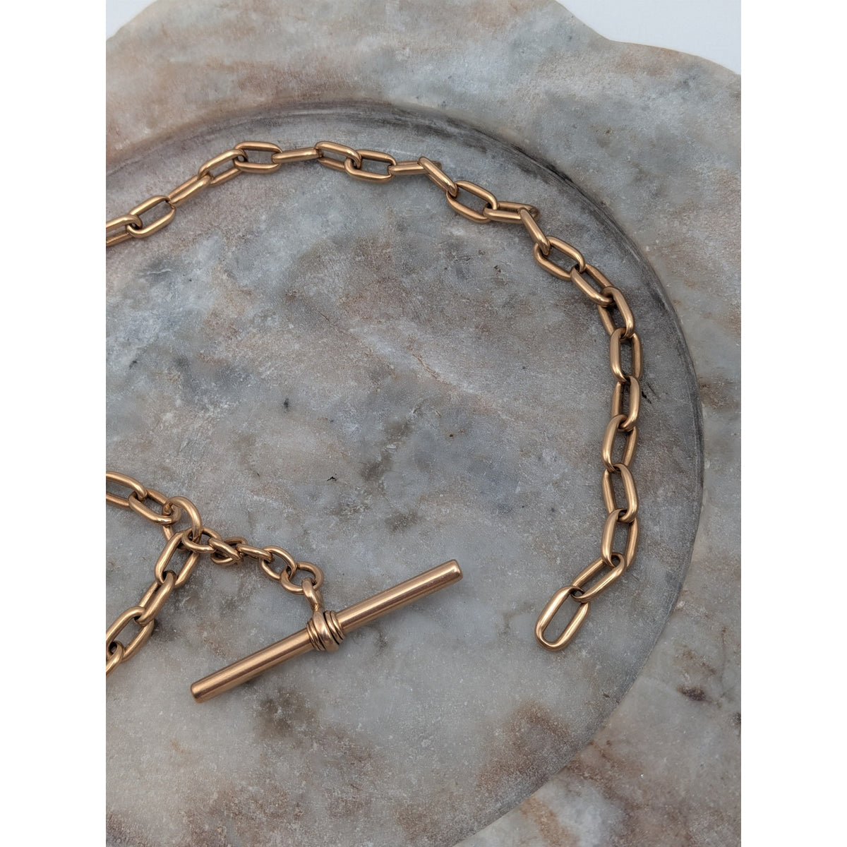Vintage 14k Solid Gold Trombone Link Albert Watch Chain with T-Bar