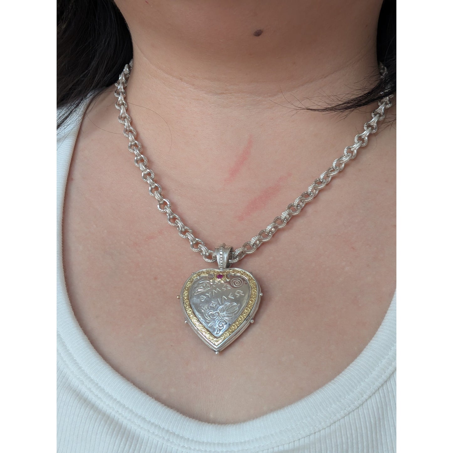 Konstantino Heart Locket Necklace in Sterling Silver w/ 18K Gold Accents