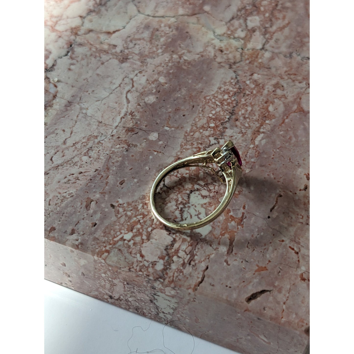 Vintage 10k Yellow Gold Faux Marquise Ruby Ring Size 7