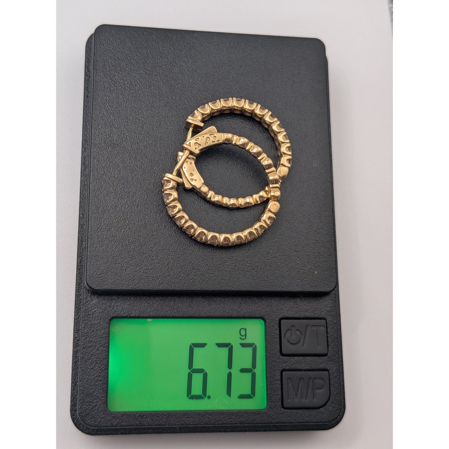 Vintage 14k Yellow Gold Huggie Hoop Earrings with Round Diamonds