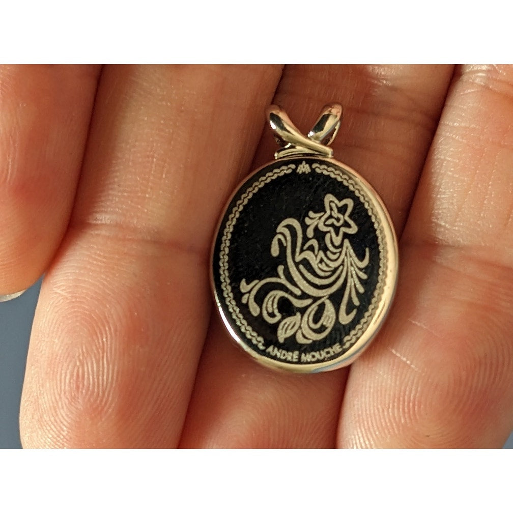 Vintage Andre Mouche Blue Flower Pendant in Silver Tone