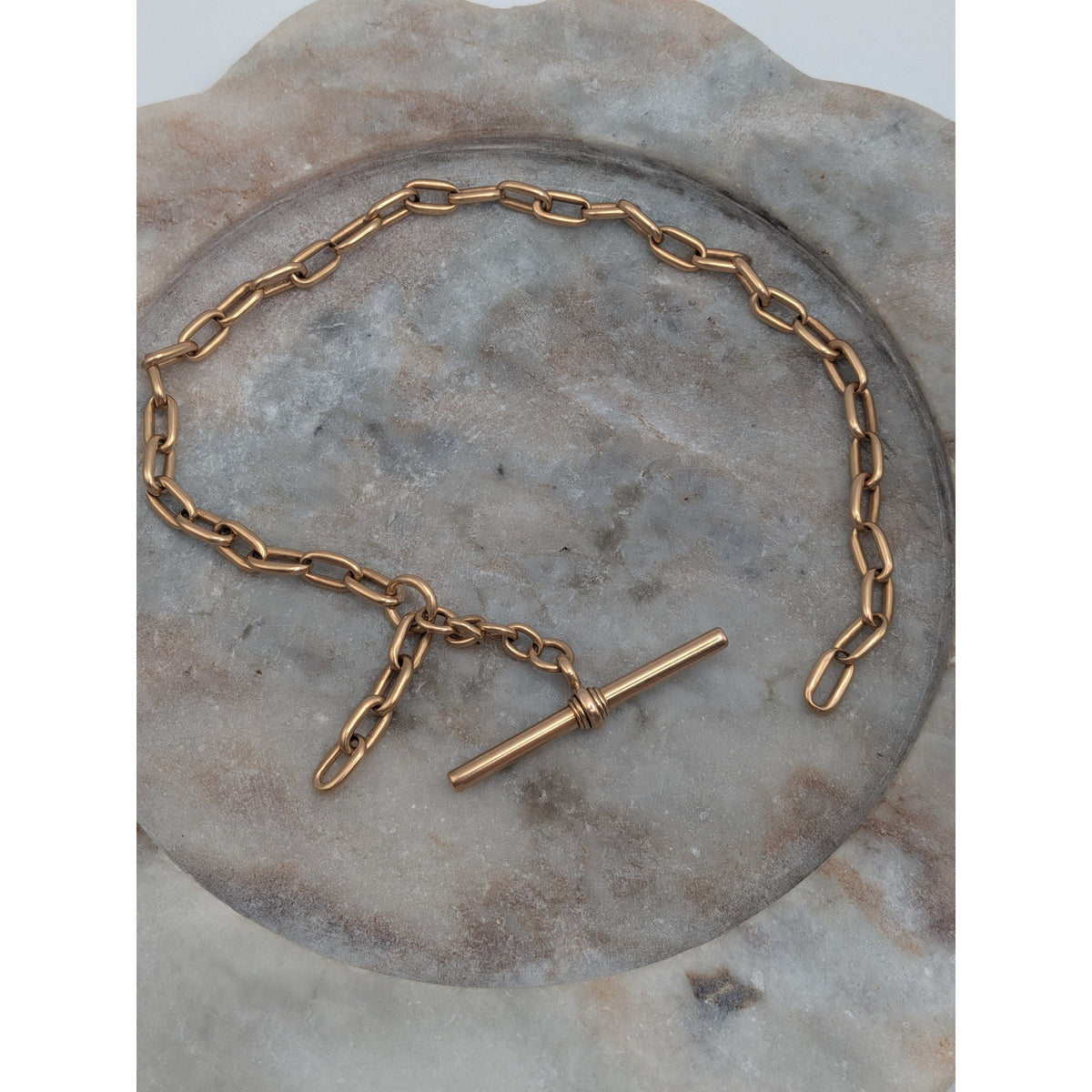 Vintage 14k Solid Gold Trombone Link Albert Watch Chain with T-Bar