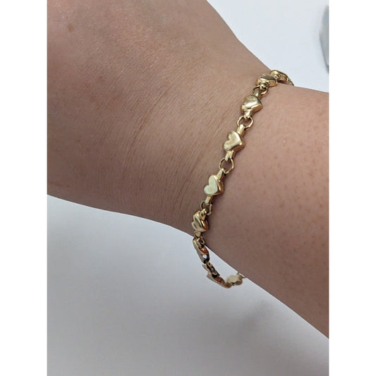 Vintage 14k Yellow Gold Heart Linked Bracelet or Anklet 9in