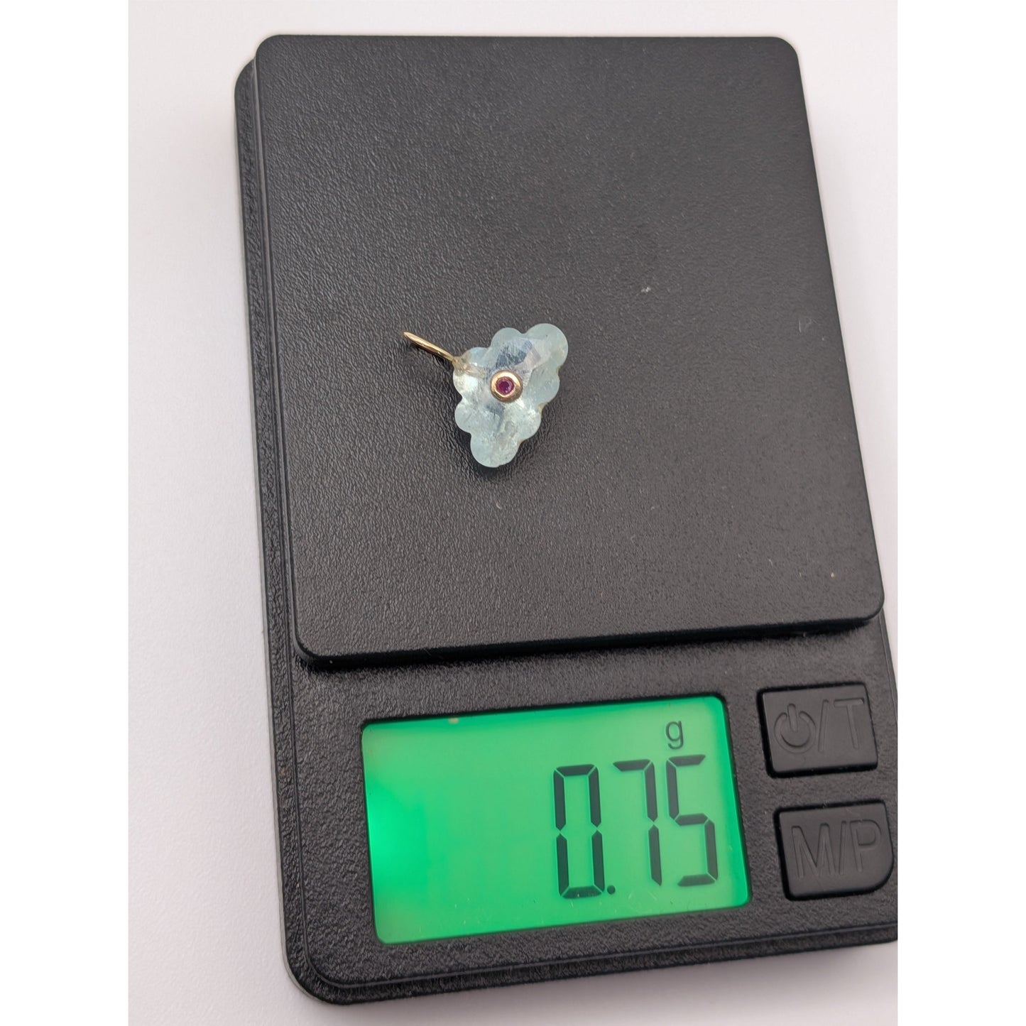 14K Gold Blue Topaz Cloud Pendant Natural Ruby Inlay Carved Gemstone