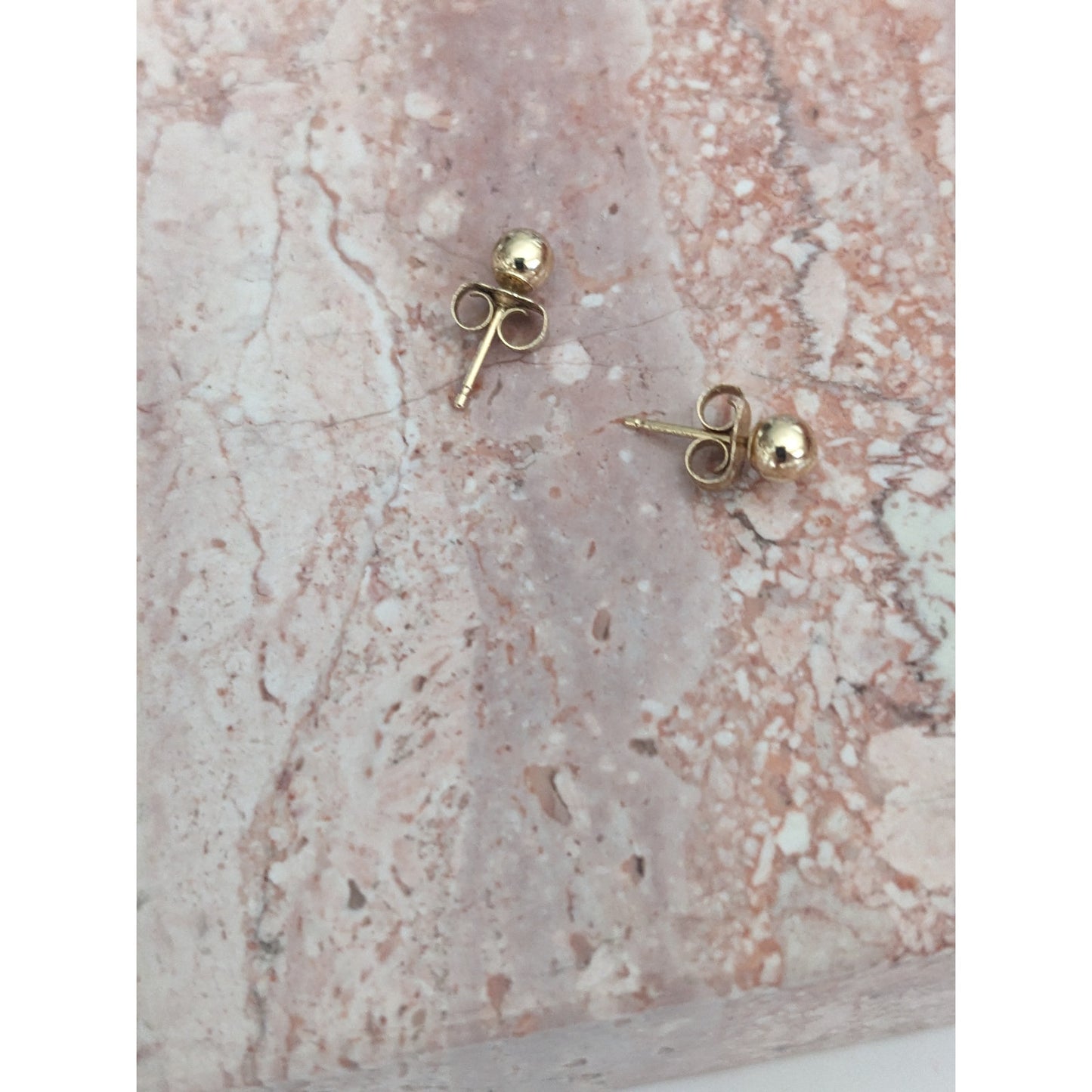 Estate 14k Yellow Gold Hollow DAINTY SUPER TINY Simple Ball Stud Earrings