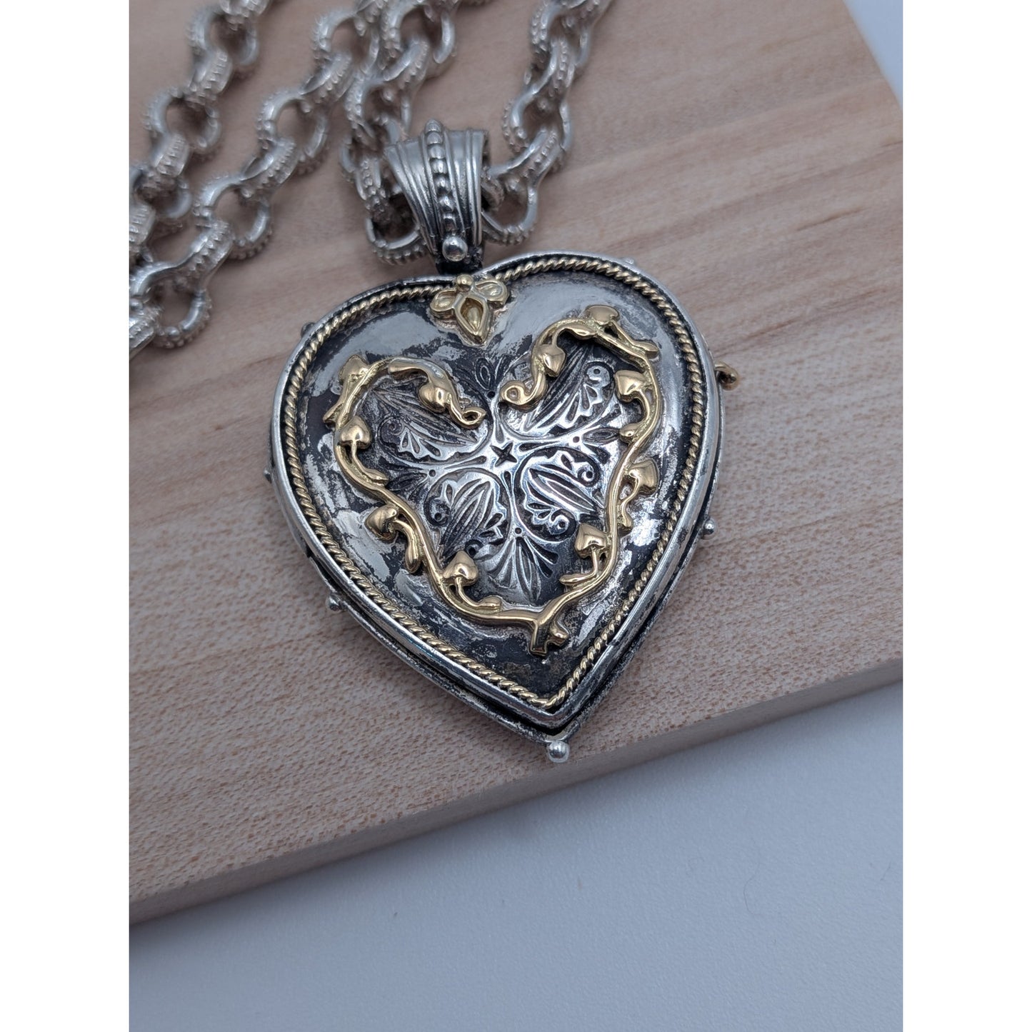 Konstantino Heart Locket Necklace in Sterling Silver w/ 18K Gold Accents