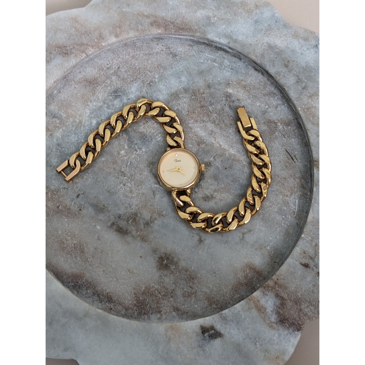 Vintage Andre Mouche Silver Tone Bangle Watch with Blue Floral Enamel Working