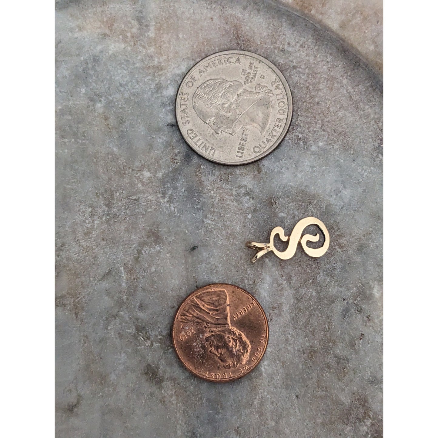 Estate 12k Yellow Gold "S" Letter Initial Charm Pendant