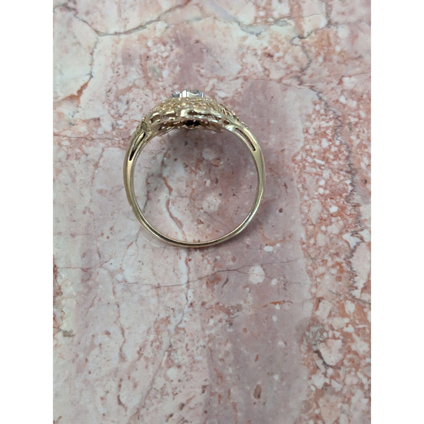 FLAW Vintage 14k Yellow Gold Filigree Diamond Cocktail Ring Size 7.75