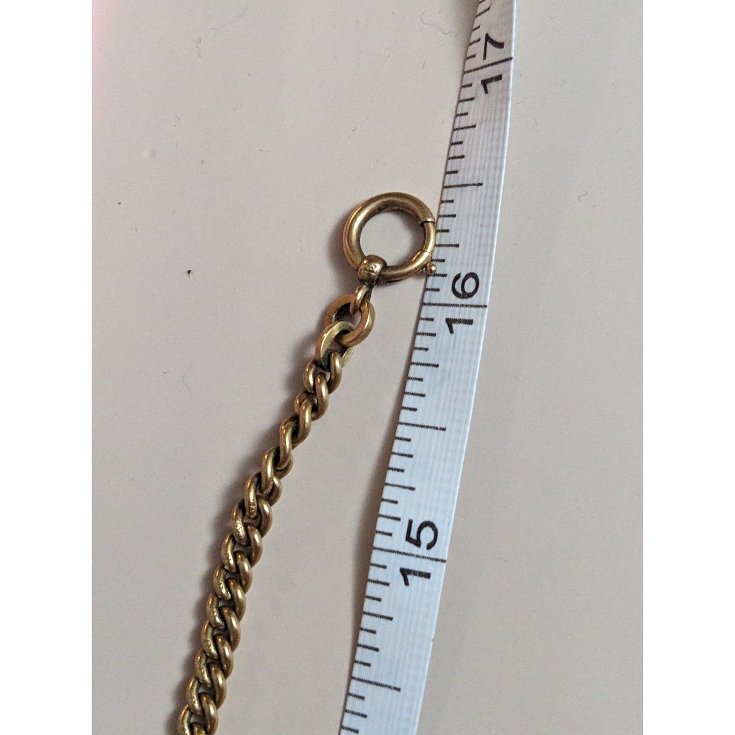 Vintage 18k Yellow Gold Watch Chain with White Gem Locket and T Bar