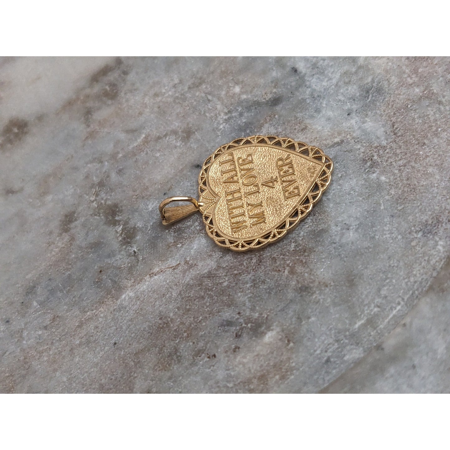 Vintage 14k Gold Heart Pendant "To My Dear Wife" & "With All My Love 4 Ever"