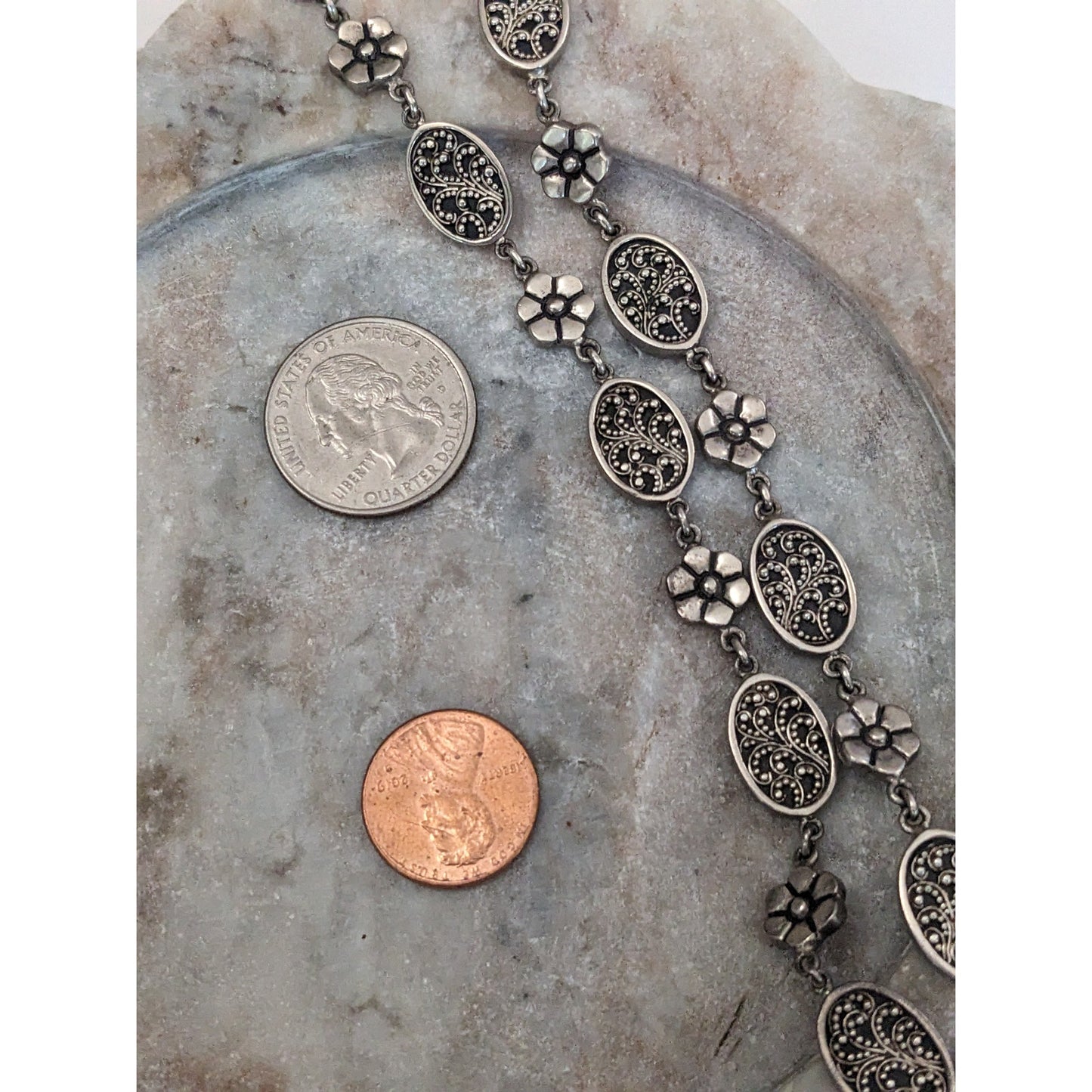 Vintage Sterling Silver 925 Lois Hill Daisy Flower Drop Necklace 16-18in