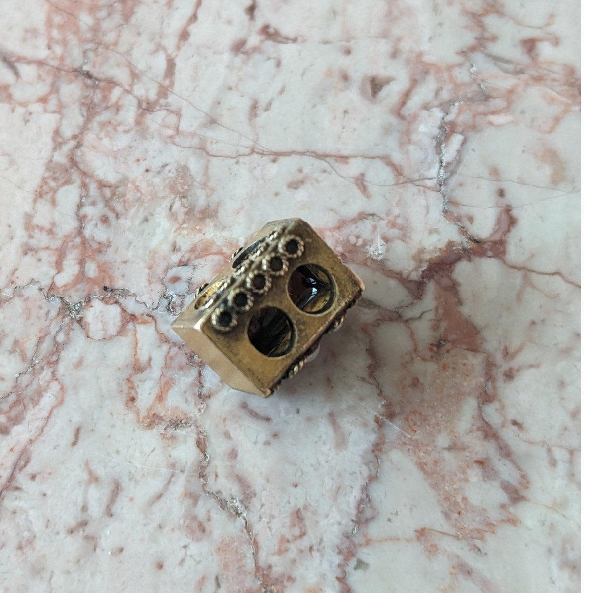 FLAW Vintage Unmarked 10k Gold Slide Charm with Faux Pearls