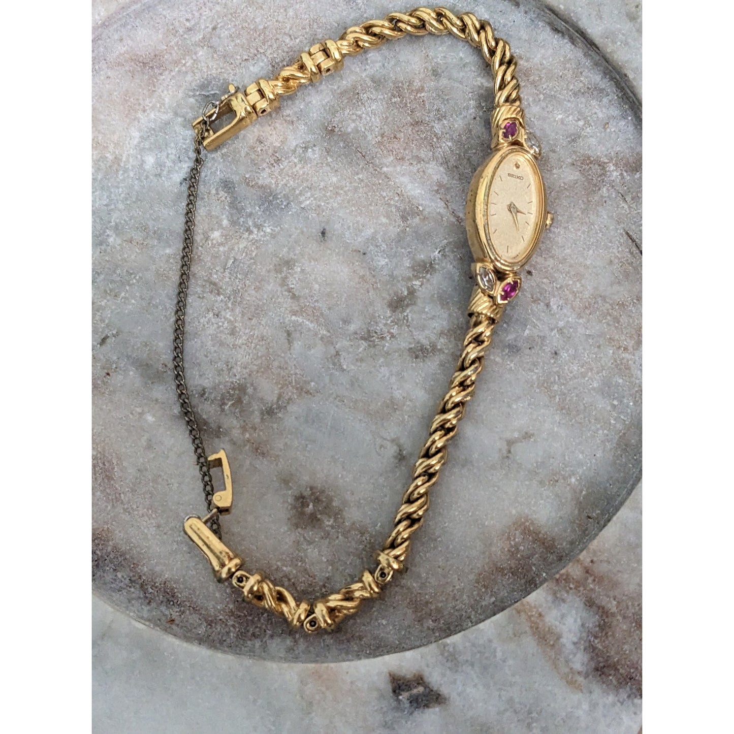 Vintage Andre Mouche Silver Tone Bangle Watch with Blue Floral Enamel Working