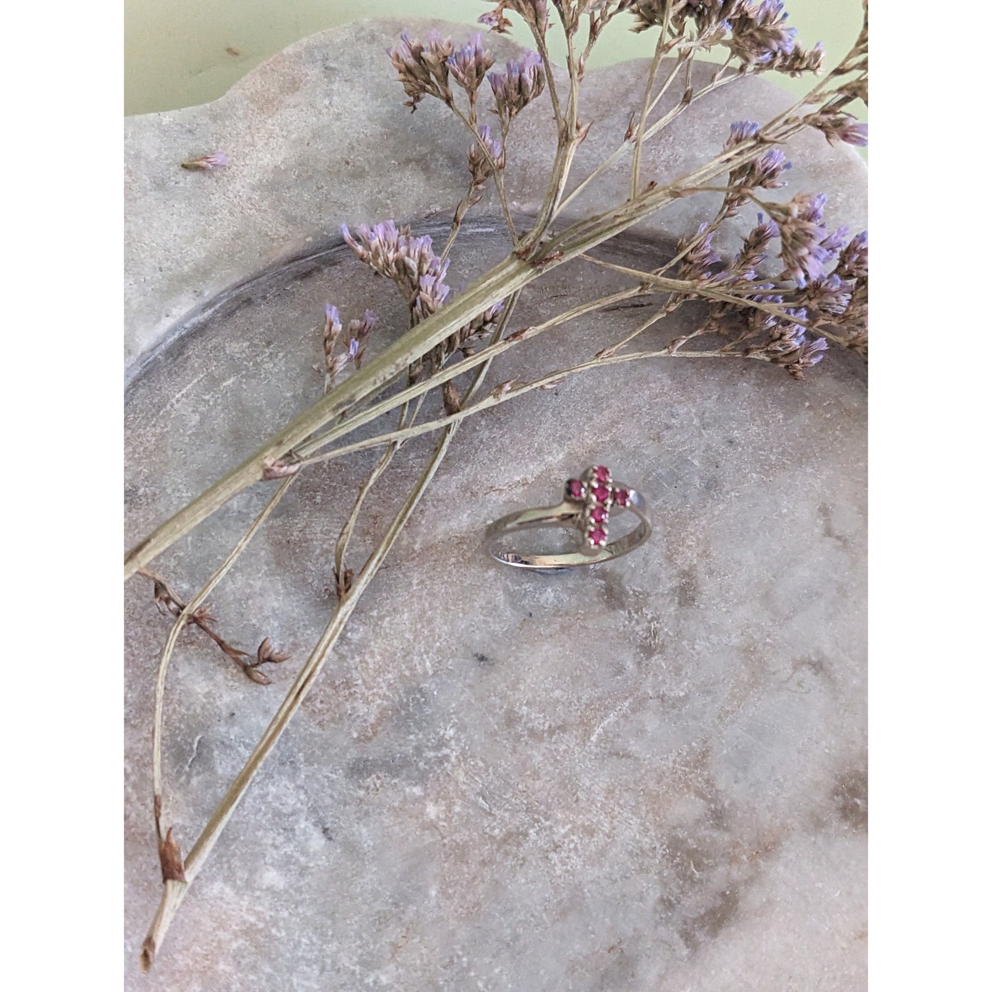 Vintage 10k White Gold Spinel Cross Shaped Ring Size 6