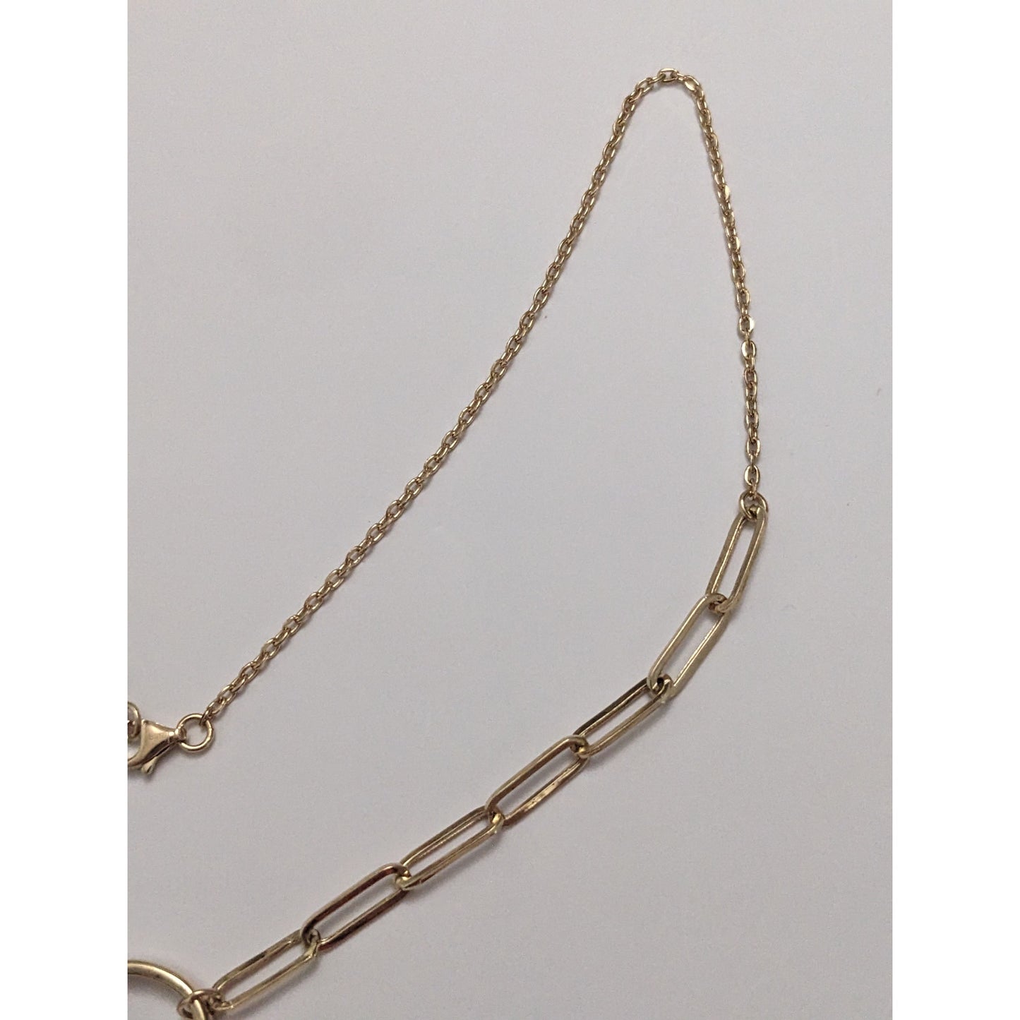 Preowned 14k Yellow Gold Paper Clip Chain Necklace Pink Enamel Pendant 18in