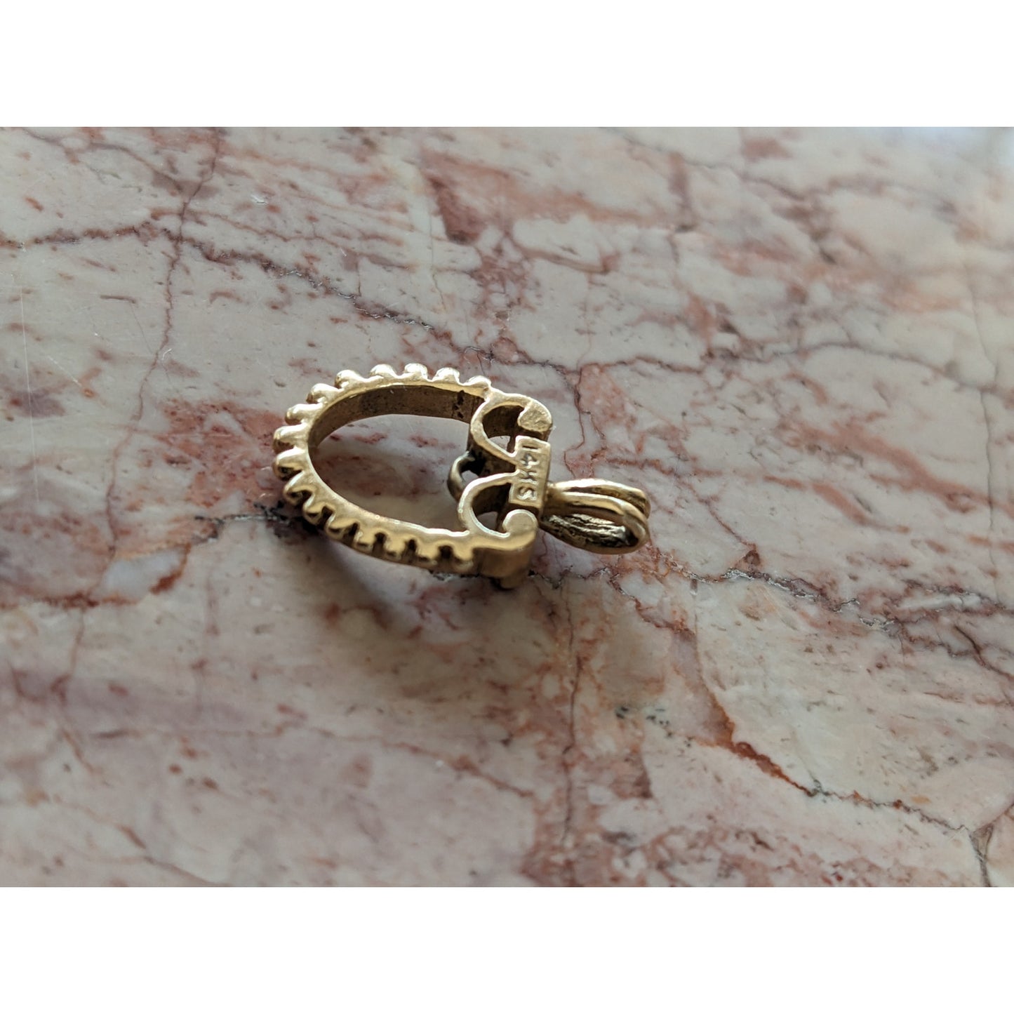 Vintage 14k Yellow Gold "U" Shaped Loop with Spherical Beads Pendant