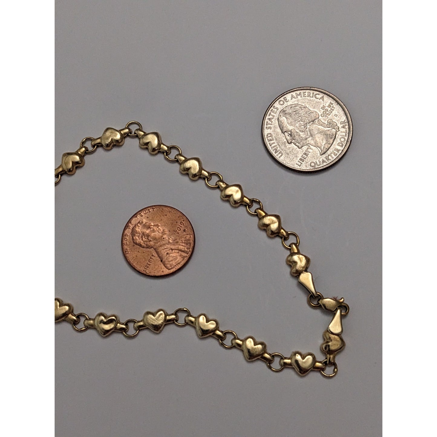 Vintage 14k Yellow Gold Heart Linked Bracelet or Anklet 9in