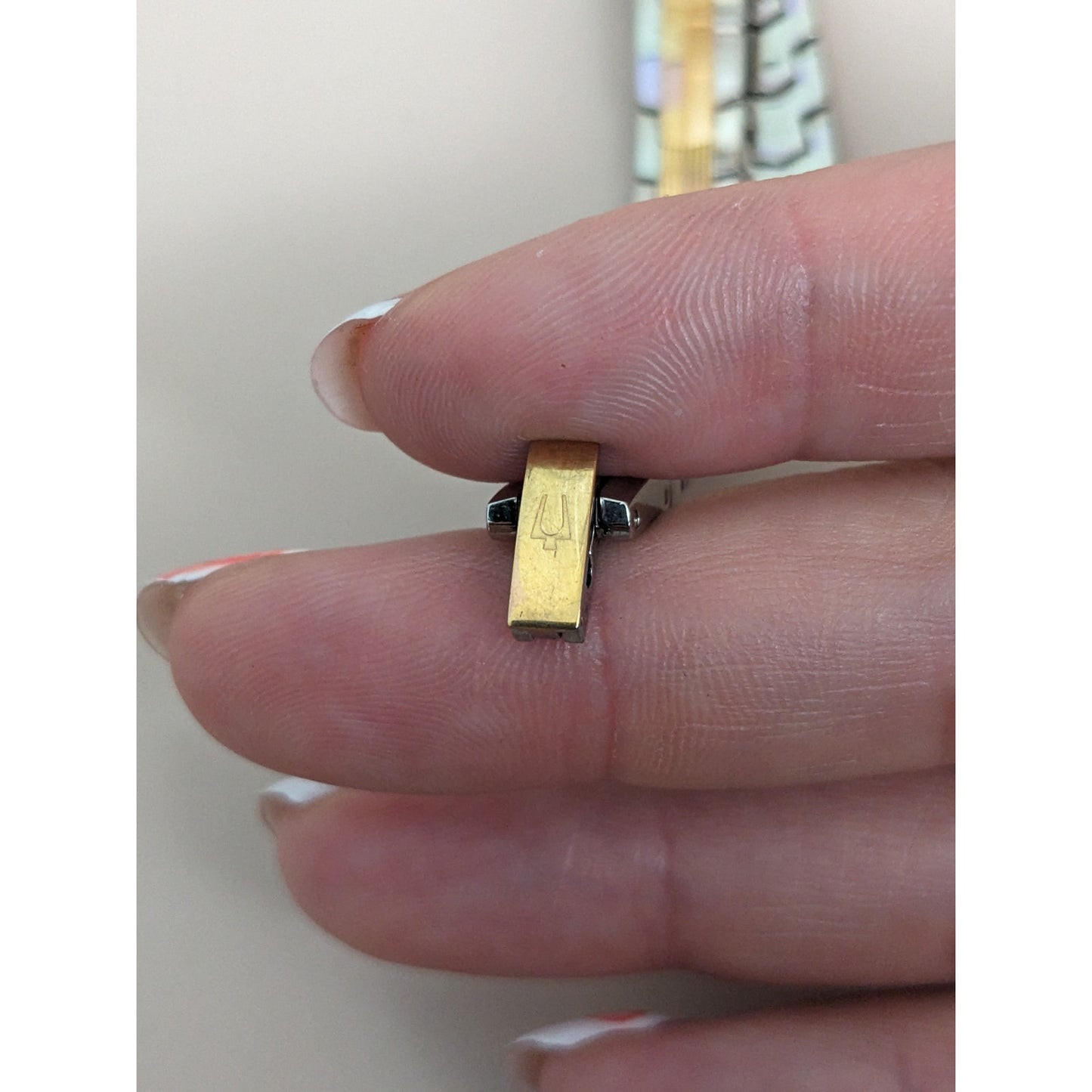 Vintage Andre Mouche Silver Tone Bangle Watch with Blue Floral Enamel Working