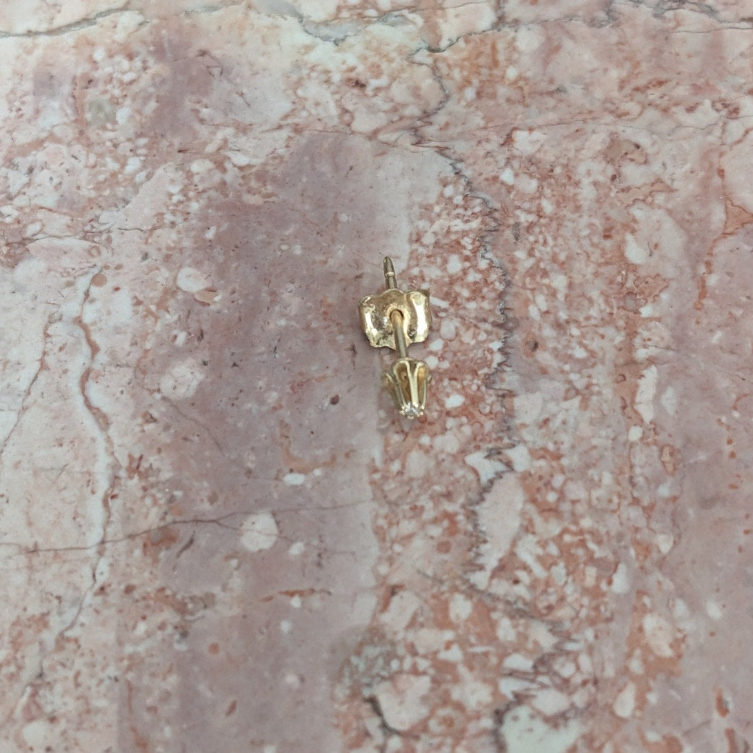 Estate 14k Gold Super Tiny Single Diamond Flower Stud Earring SINGLE PIECE