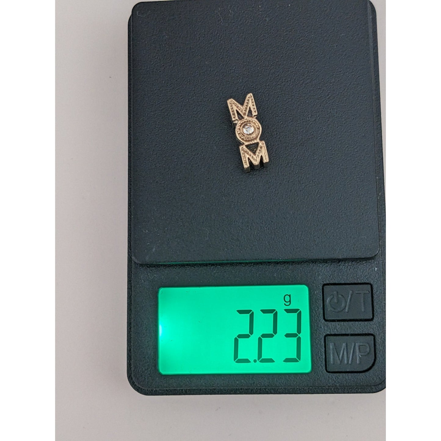 Vintage 14k Yellow Gold Richard Klein "MOM" Diamond Accent Slide Charm