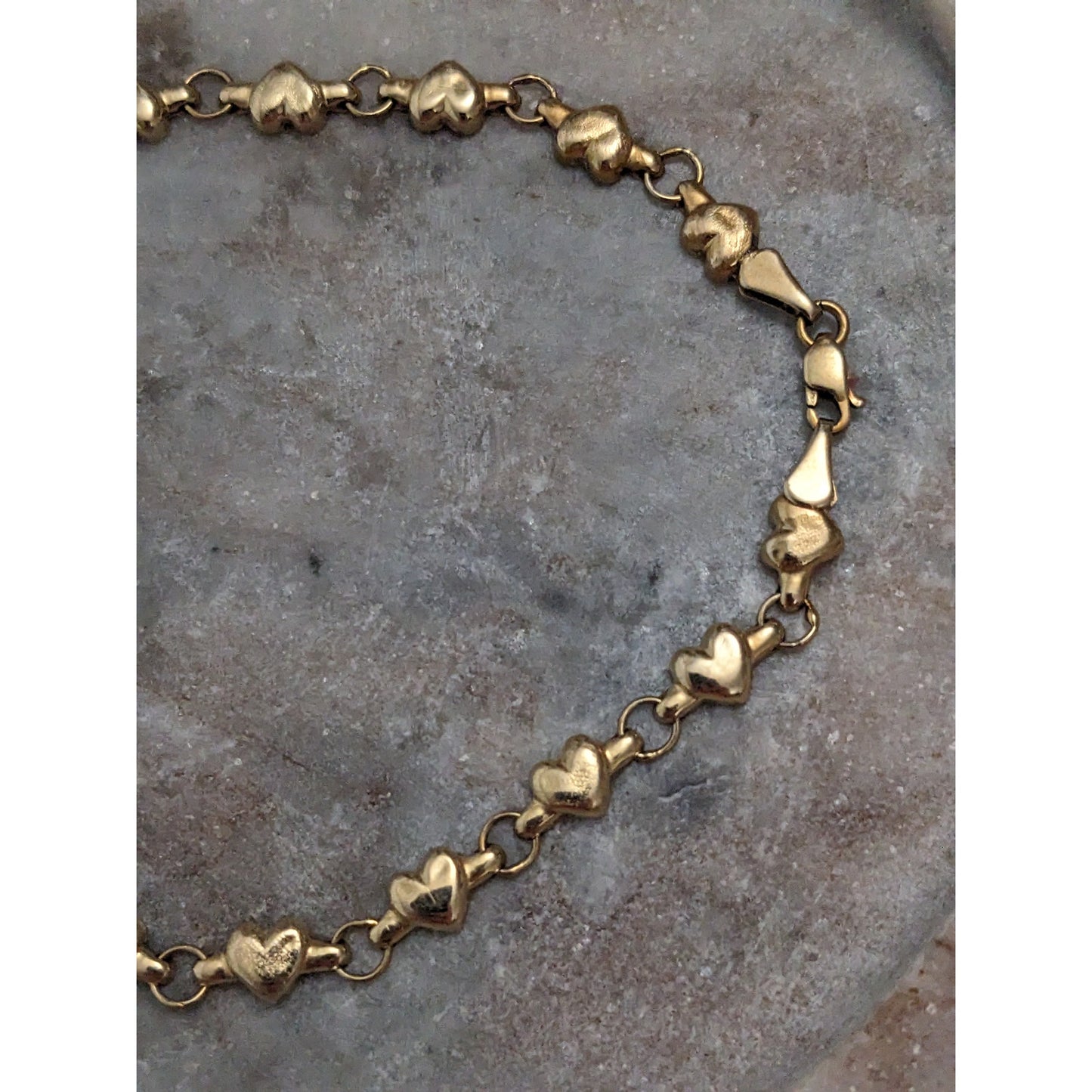 Vintage 14k Yellow Gold Heart Linked Bracelet or Anklet 9in