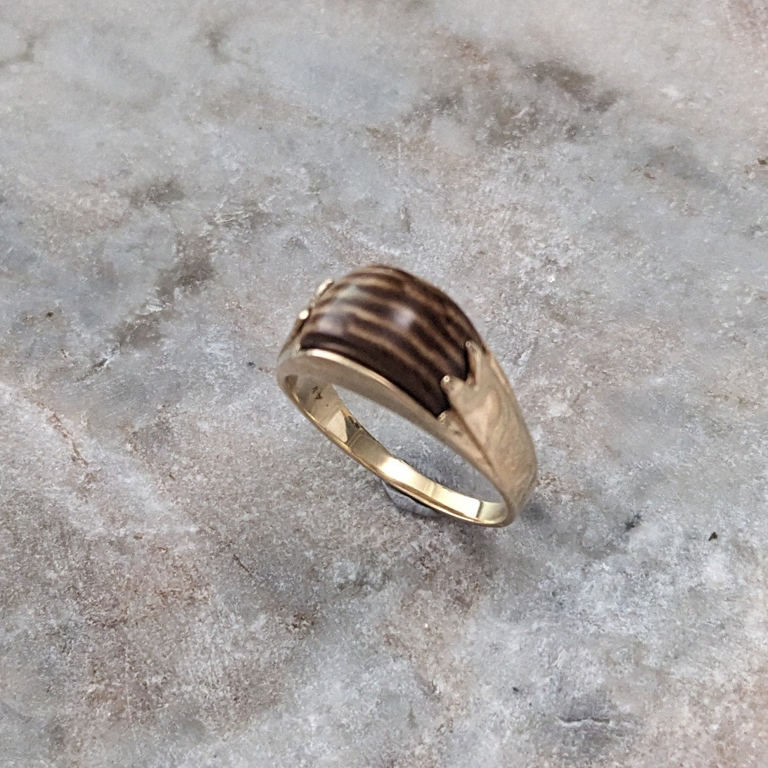 Vintage 14k Yellow Gold Tiger's Eye Band Ring Size 8.25