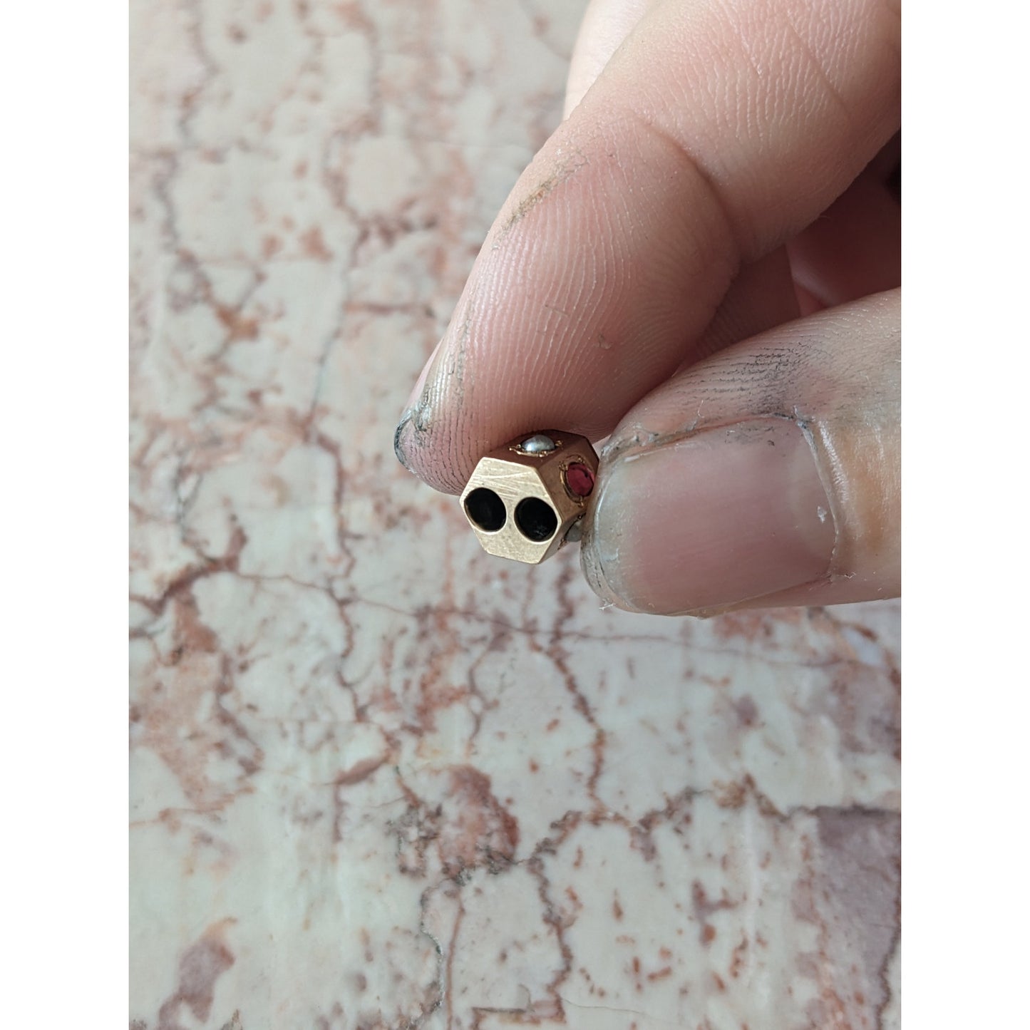 Vintage Unmarked 10k Gold Dainty Mini Pink and White Faux Stones Slider Charm