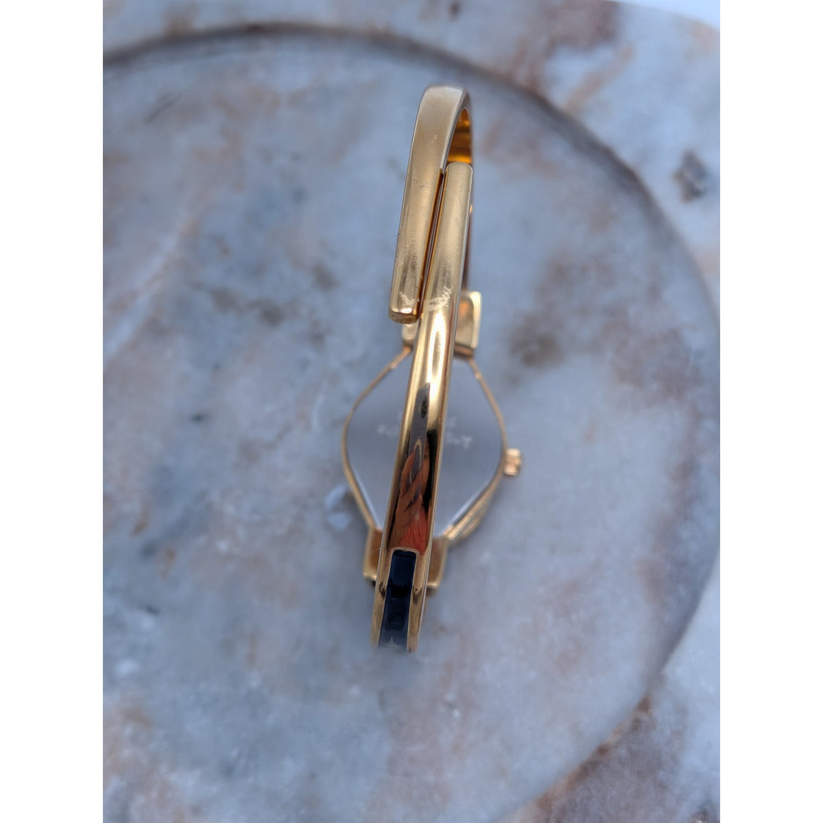 FLAW Vintage Andre Mouche Gold Tone Peekaboo Watch Blue Enamel and Flower Accent