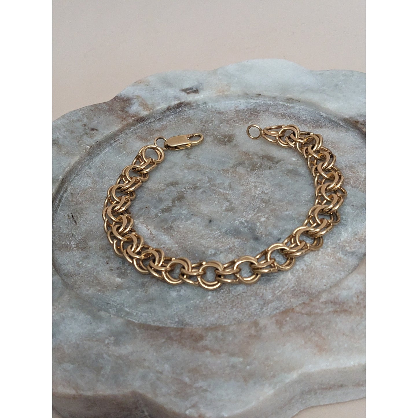 Vintage 14k Yellow Gold Hefty Double Curb Link Bracelet 8in ~26.4g