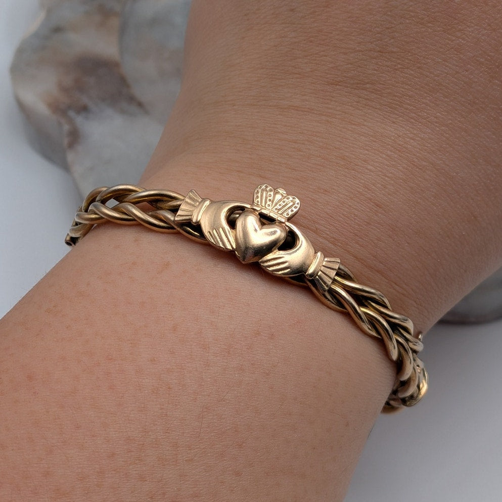 Vintage 9K Gold Filled Irish Claddagh Braided Bangle Bracelet