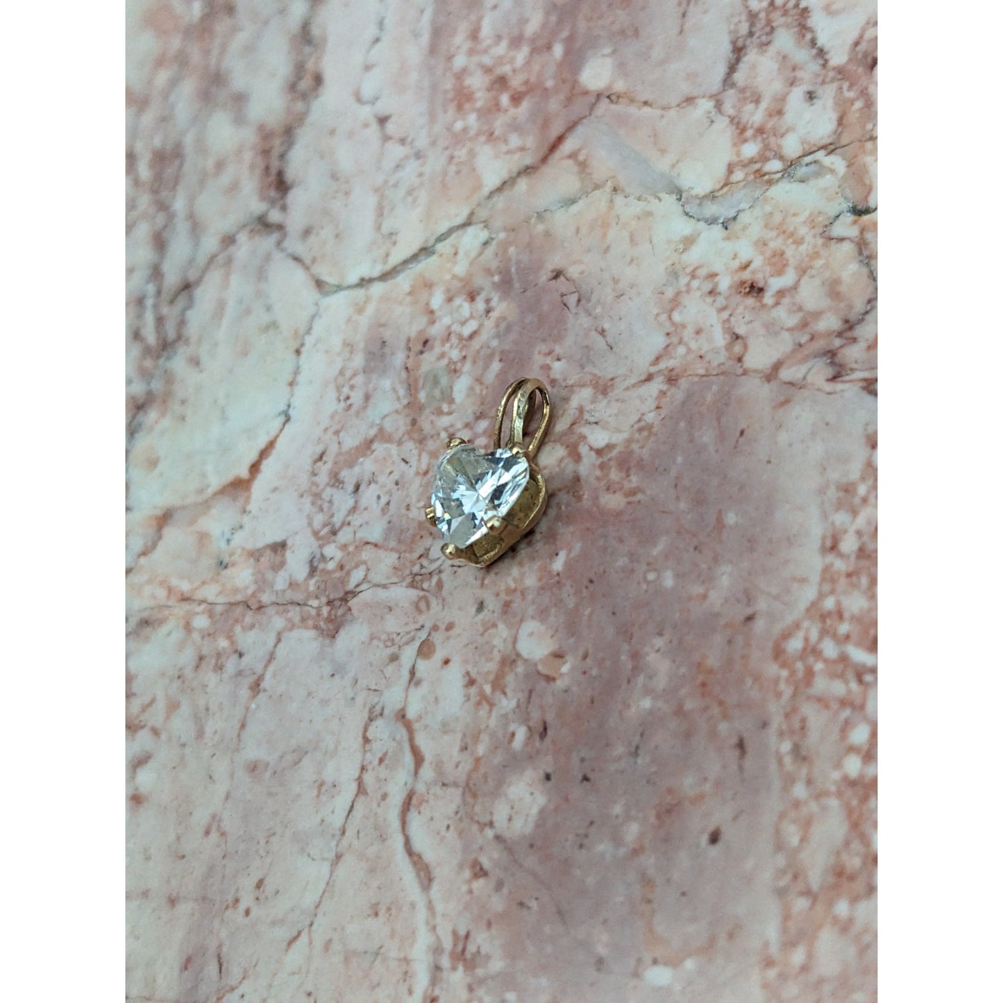 Estate 14k Yellow Gold Tiny Dainty Heart Shaped CZ Pendant