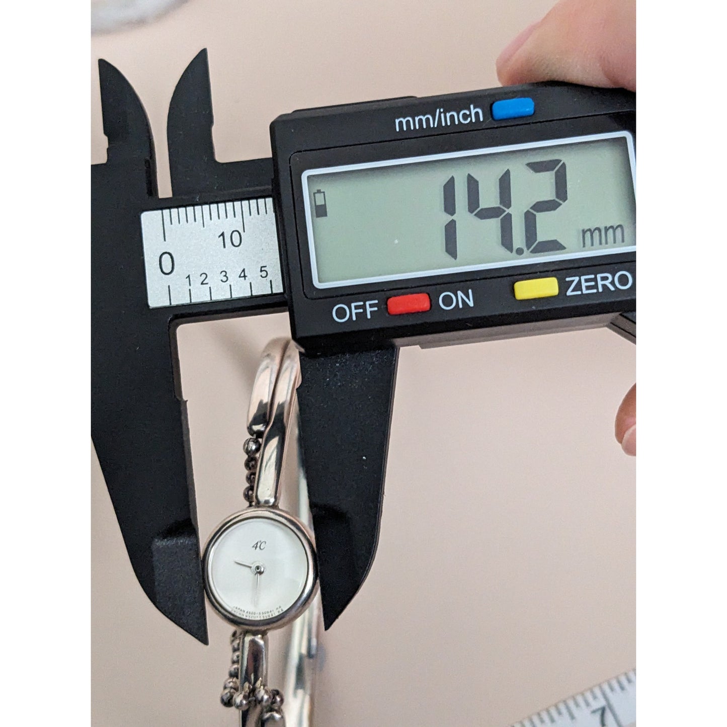 Vintage Andre Mouche Silver Tone Bangle Watch with Blue Floral Enamel Working