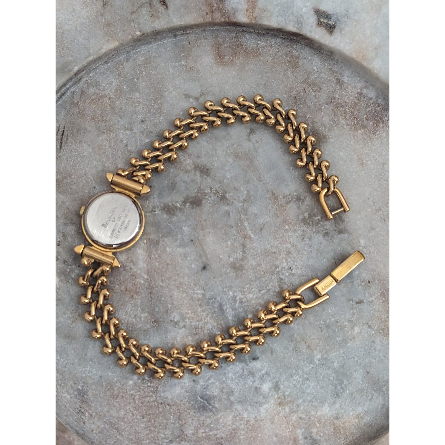 Vintage Andre Mouche Silver Tone Bangle Watch with Blue Floral Enamel Working