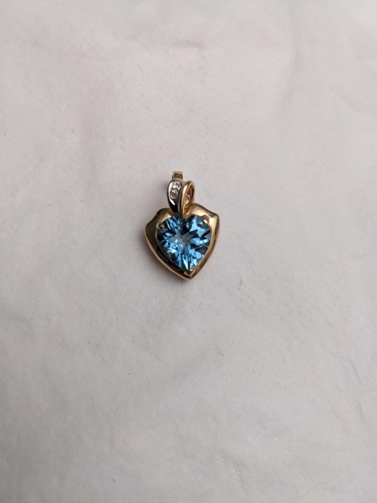 Vintage 14k Yellow Gold Pendant with Blue Topaz and Diamond Accent
