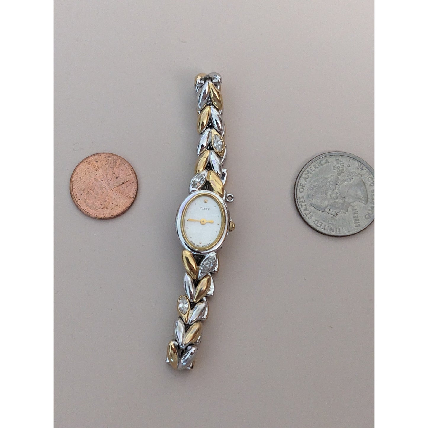 Vintage Andre Mouche Silver Tone Bangle Watch with Blue Floral Enamel Working