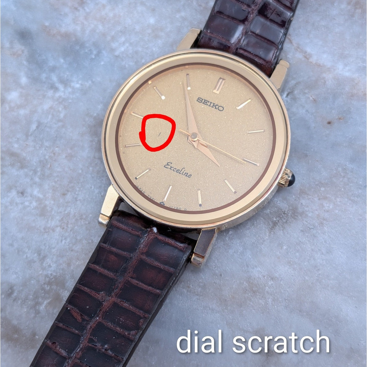 Vintage Seiko Exceline Minimalist Gold Dial 80s Quartz Watch 7321-0390