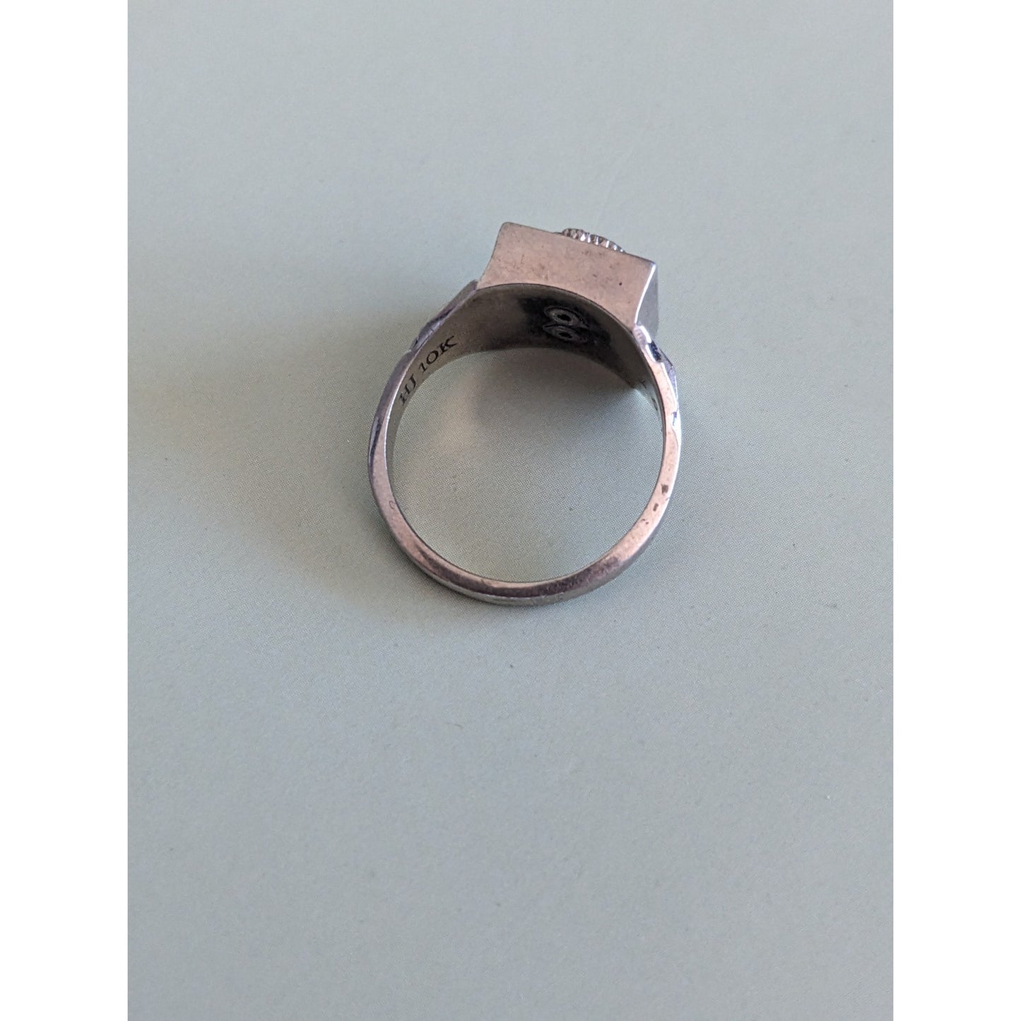 Vintage 10k White Gold Herff Jones Sacred Heart Signet Ring Size 5.75