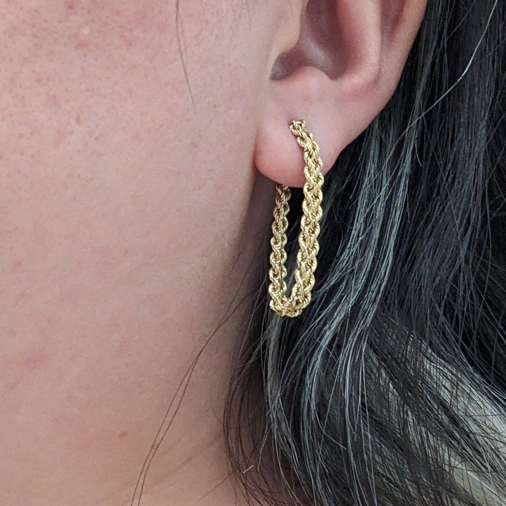Vintage 14k Yellow Gold Rope Chain Loop Earrings