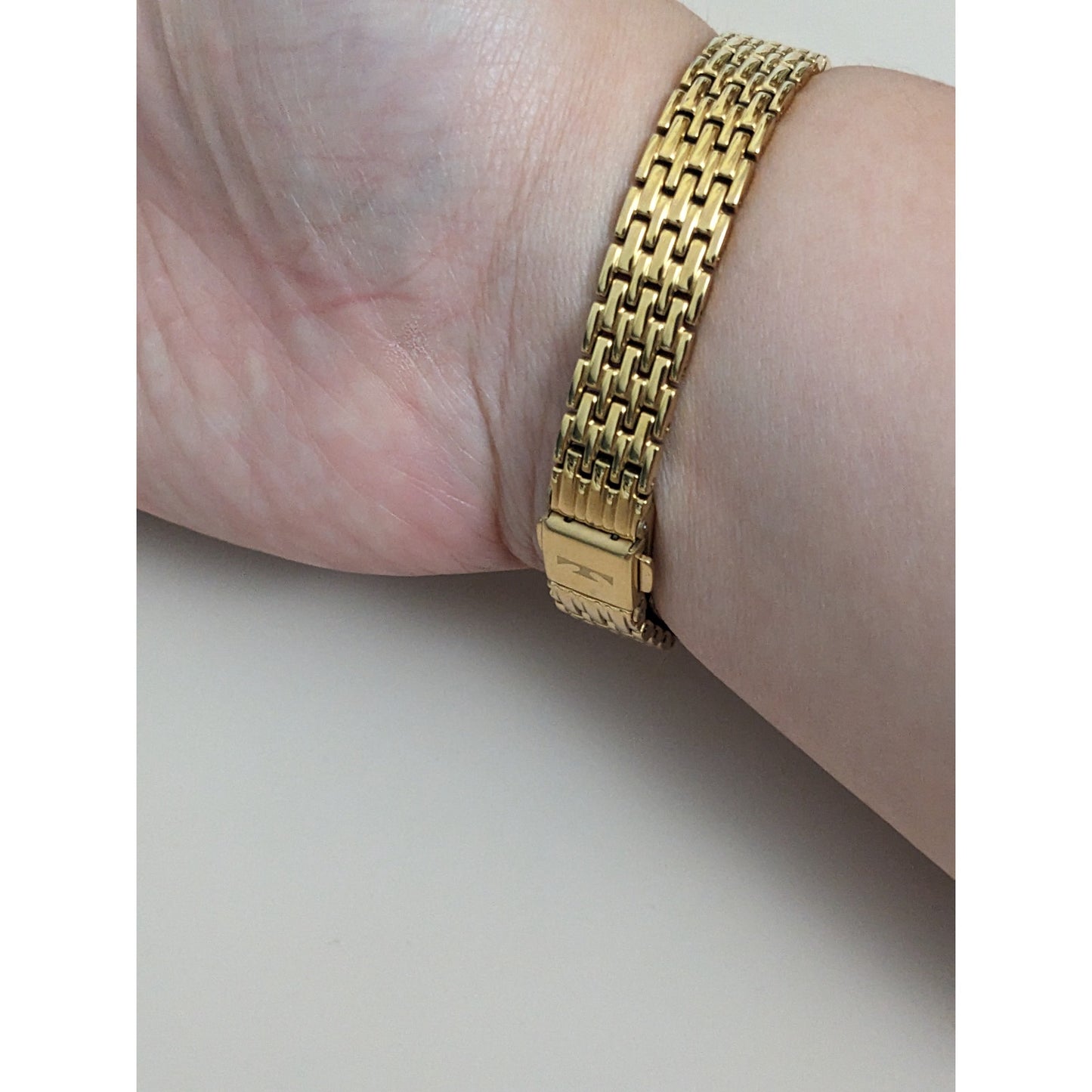 Vintage Andre Mouche Silver Tone Bangle Watch with Blue Floral Enamel Working