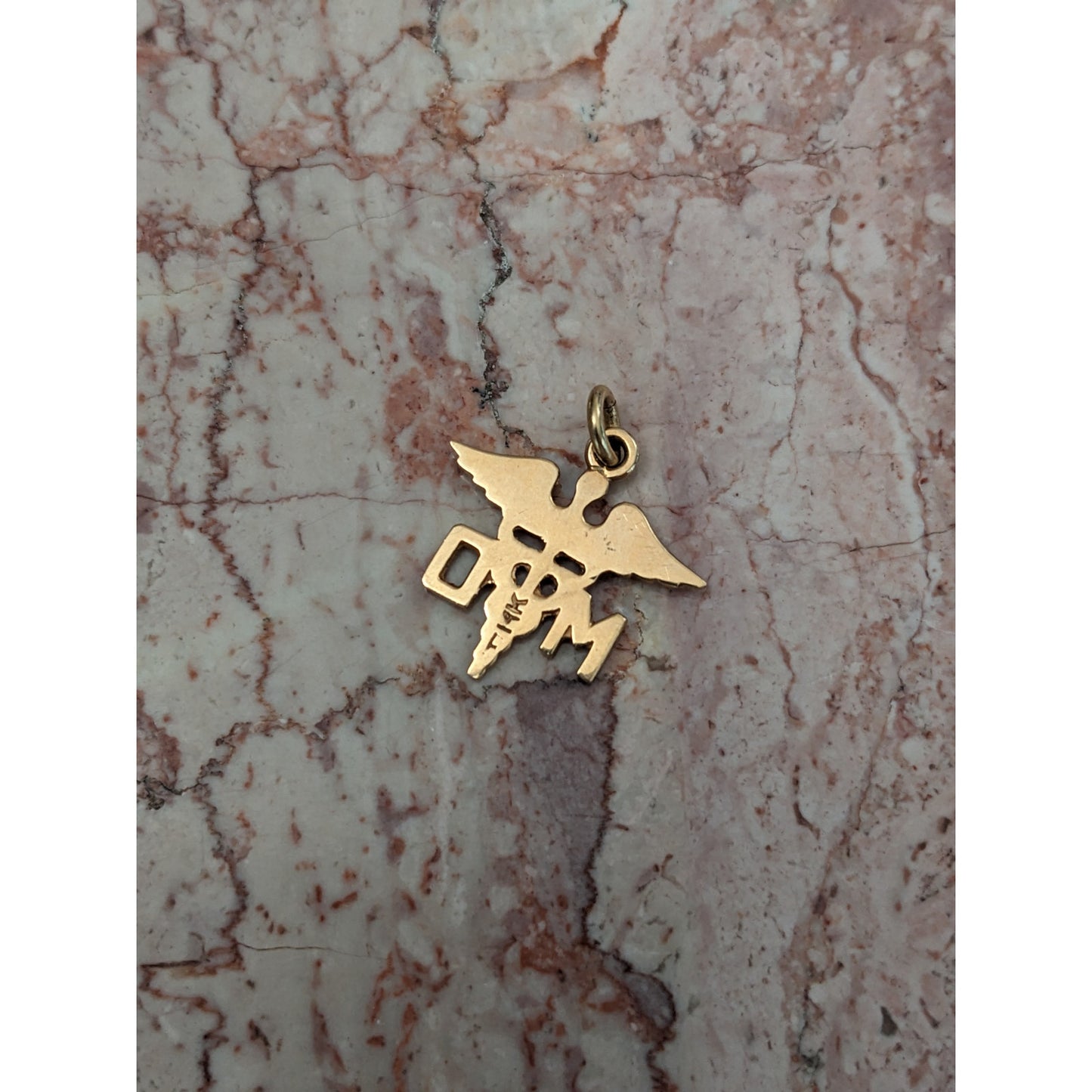 Estate 14k Yellow Gold MD Caduceus Medical Symbol Charm Pendant