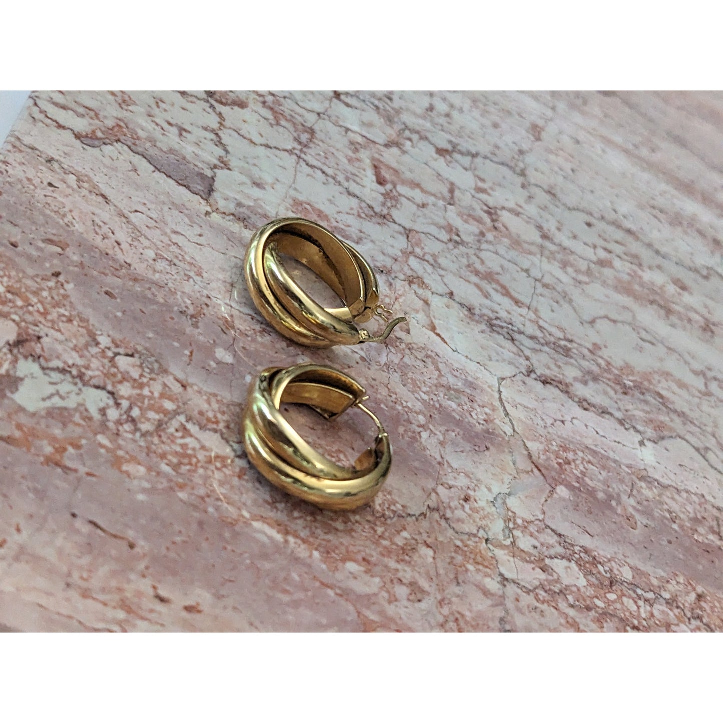 Estate 14k Yellow Gold Hollow Chunky Polished Triple Twist Gold Hoops