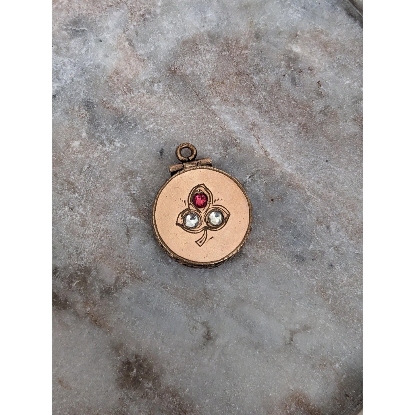 Vintage Victorian Gold Filled Locket with Pink and White Stones