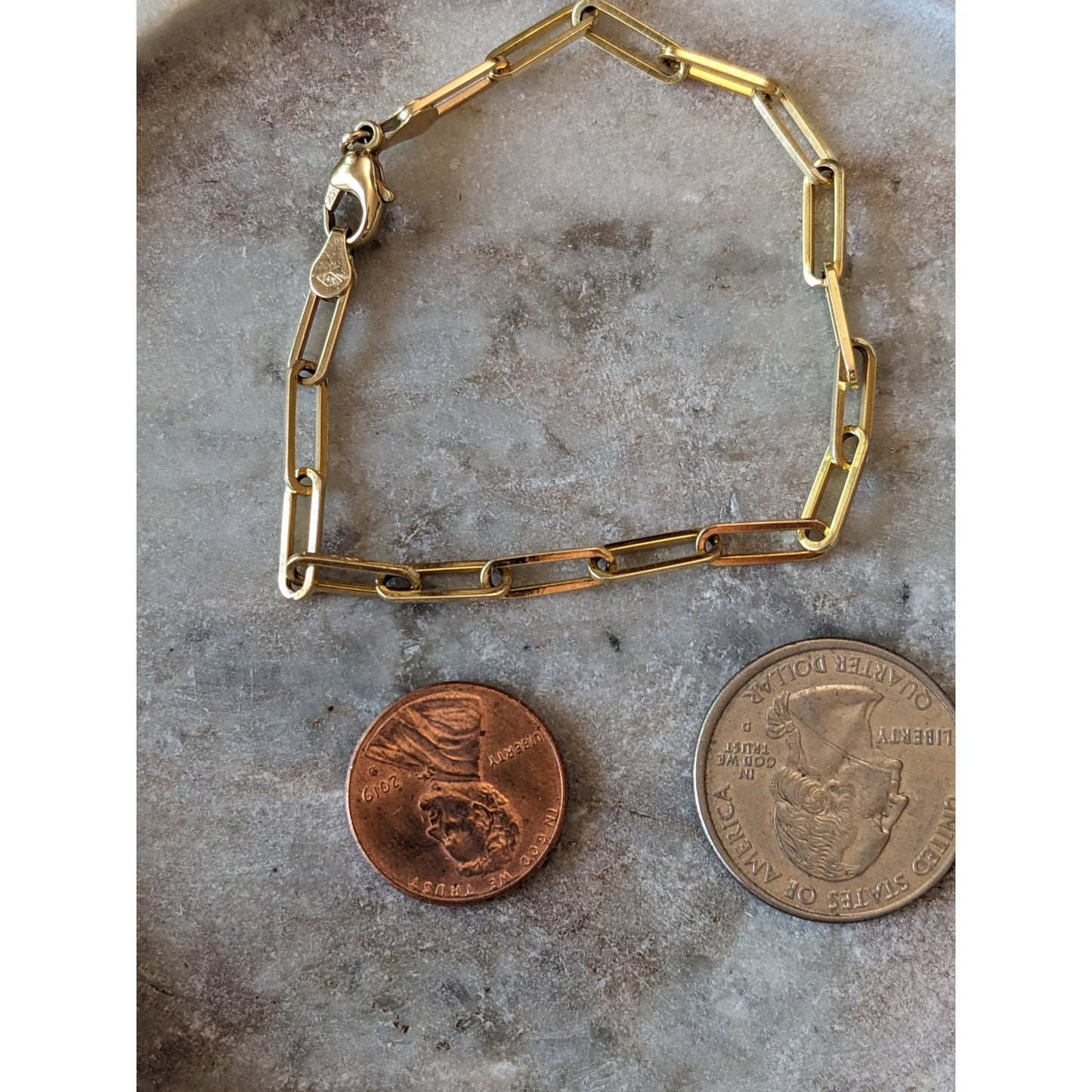 Vintage 14k Yellow Gold Thin Paperclip Chain Bracelet 7in