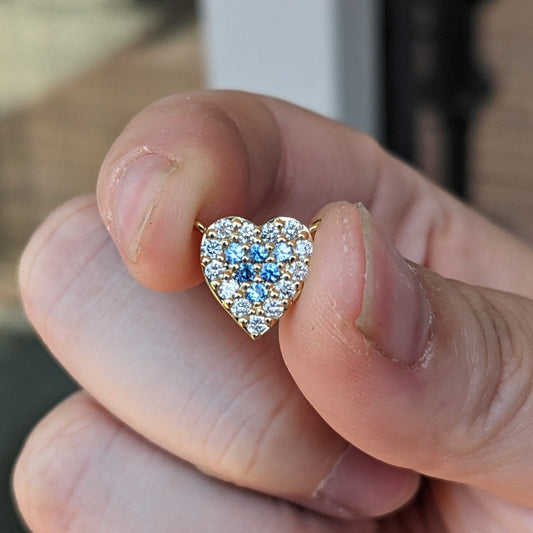 Custom 18k Yellow Gold Mini Heart Benitoites and Diamonds Cluster Charm Pendant