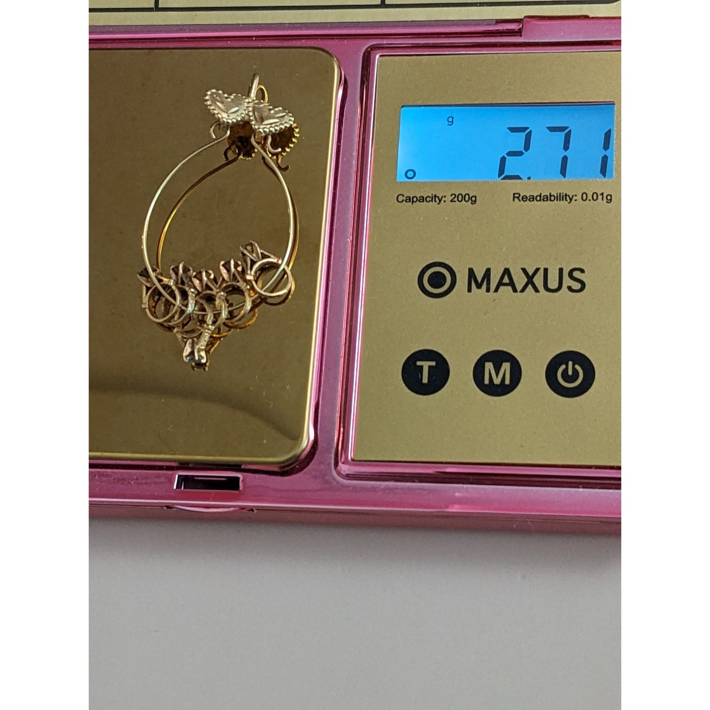 Vintage 14k Gold Double Hearts Charm Holder Pendant with 6 Mini Ring Charms