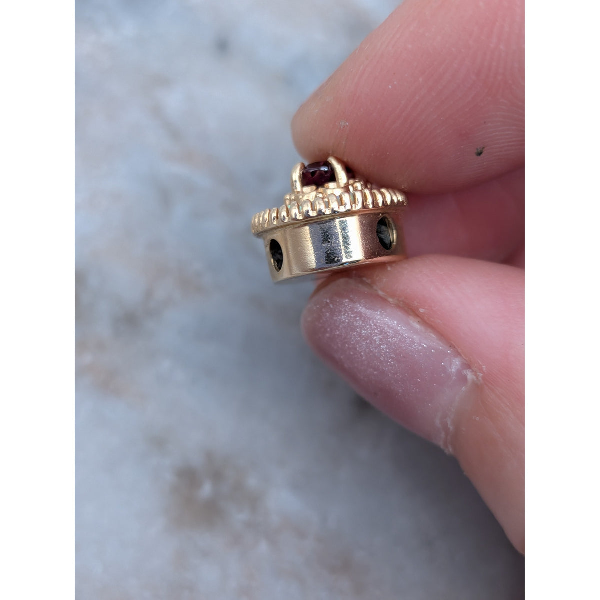 Vintage Old Victoria 14k Gold Bracelet Slide Charm Pink Center & Opals