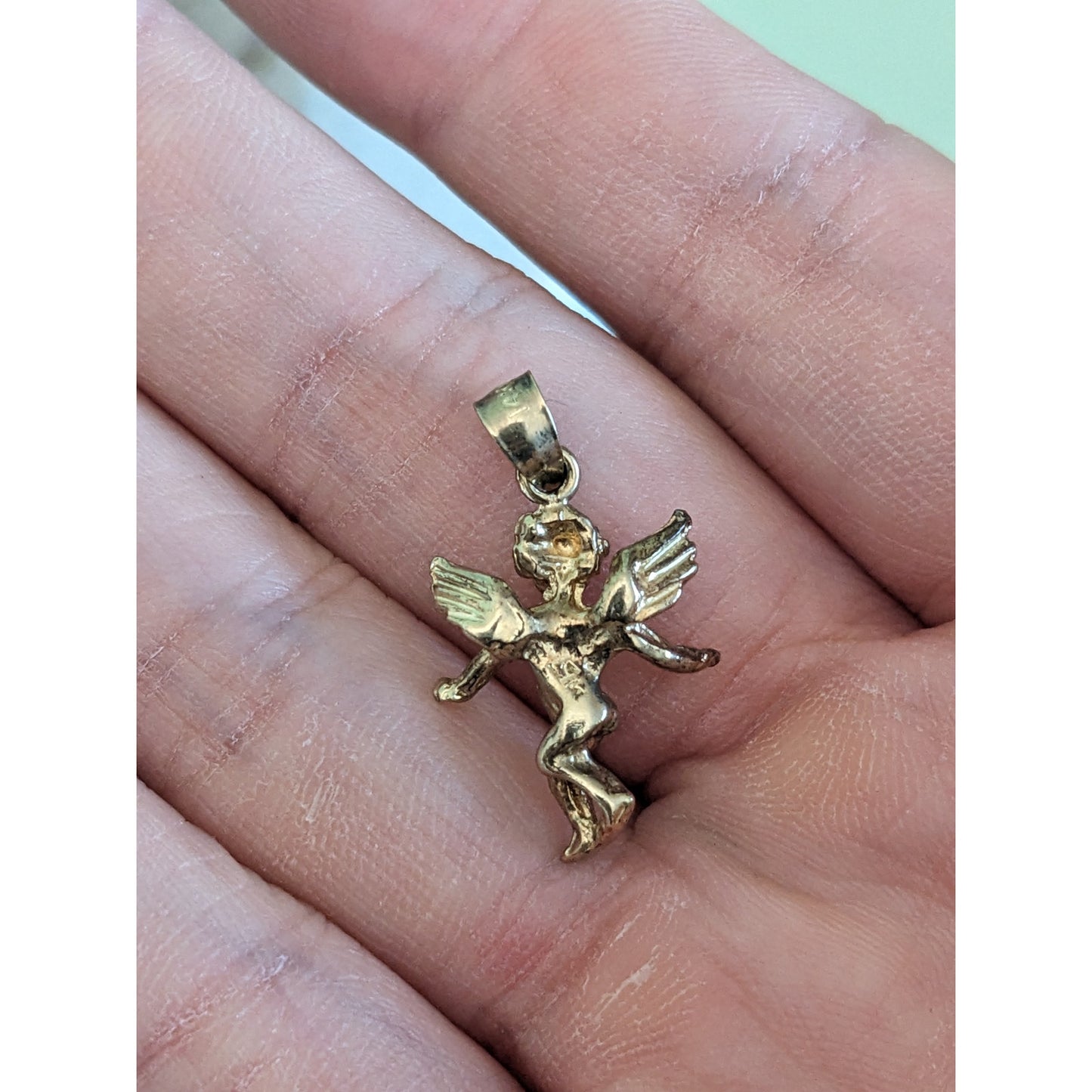 Vintage 14k Yellow Gold Small Cherub Angel Pendant Charm