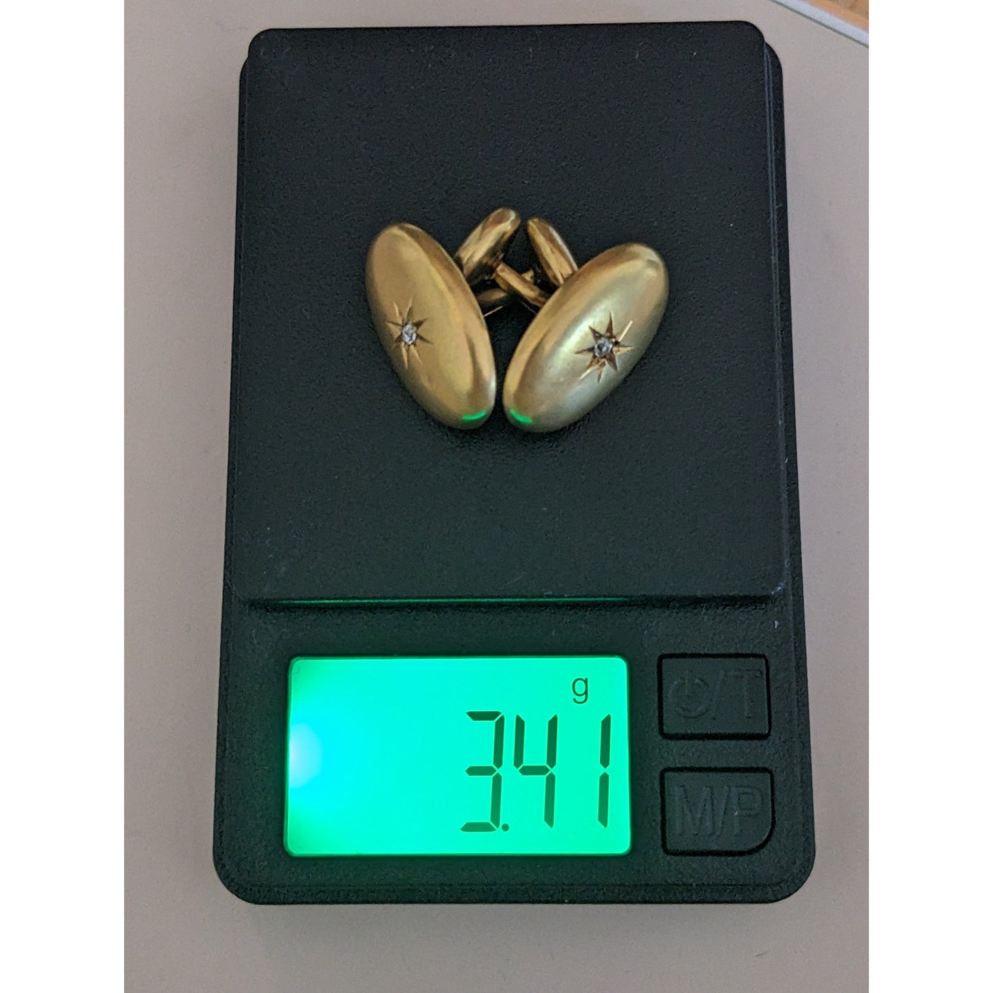 Vintage Unmarked 10k Yellow Gold Cuff Links with Tiny Starburst Diamond Accent