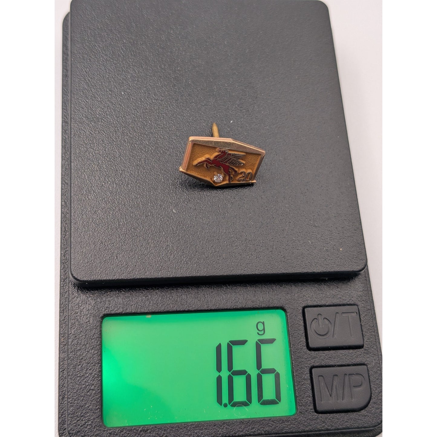 Vintage 10k Yellow Gold Mobil Oil 20 Year Service Pin with Diamond (NO BACK)